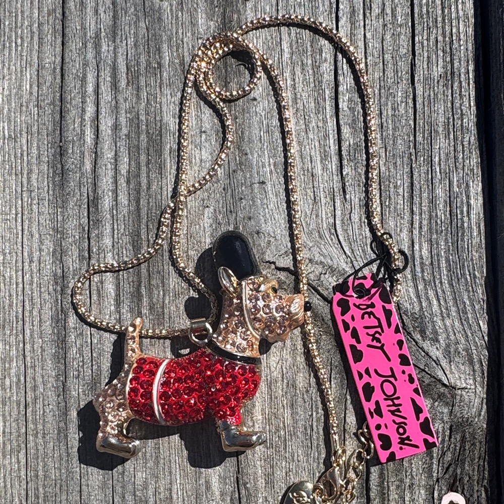 Betsey Johnson Red and Gold London Beefeater Dog Pendant Necklace